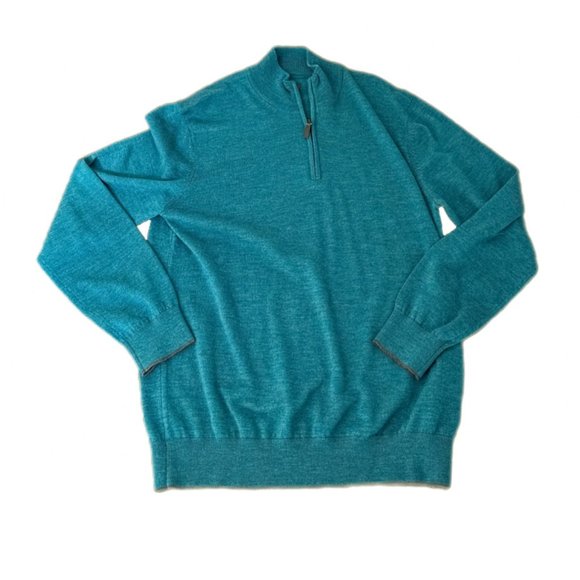 NWOT UNTUCKit Belgurdo Teal Quarter Zip Merino Wool Sweater | Size Medium - Picture 1 of 4